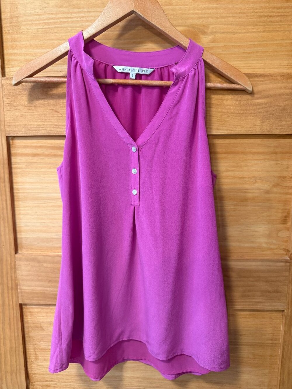 Annie Griffin Purple Silk Buttoned Front Relaxed Fit Flowy Tank Top Blouse S